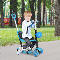 HOMCOM 5-in-1 Kids Kick Scooter 3-wheel Walker with Removable Seat Adjustable