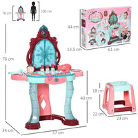 HOMCOM 31 Piece Kids Dressing Table with Magical Princess Mirror Light and Music
