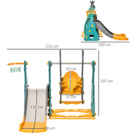 HOMCOM 3-IN-1 Toddler Swing and Slide Set with Basketball Hoop Slide Swing