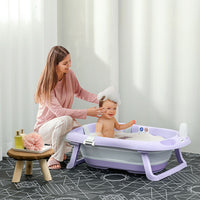 ZONEKIZ Foldable Baby Bathtub with Non-Slip Support Legs Cushion Shower Holder Purple