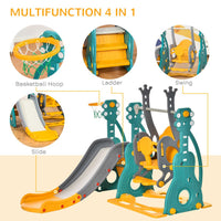 HOMCOM 3-IN-1 Toddler Swing and Slide Set with Basketball Hoop Slide Swing