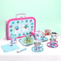 SOKA 18 Pcs Llama Metal Tin Kids Teapot Tea Party Set Carry Case Toy Pretend Role Play 3 years and up