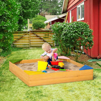 Outsunny Kids Wooden Sand Pit Sandbox with Seats for Gardens Playgrounds