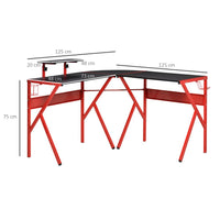 HOMCOM Gaming Desk L-Shaped PC Workstations Monitor Stand 49.25" x 49.25" x 29.5" Red