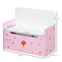 ZONEKIZ Two-In-One Wooden Toy Box Kids Storage Bench with Safety Rod Pink
