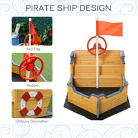Outsunny Kids Wooden Sandbox Pirate Ship Sandboat with Bench Seat Storage Space