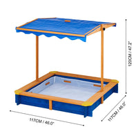 Teamson Kids Large Wooden Sand Pit with Lid for Garden Adjustable Sand Box