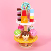 SOKA Wooden 16 Pieces Ice Cream Stand Popsicle Collection Pretend Role Play Set