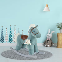 HOMCOM Kids Plush Ride-On Rocking Horse with Plush Toy Sound Handle Grip BLUE