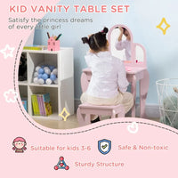 Kids Dressing Table and Stool with Mirror and Drawer for Ages 3-6 Years Pink