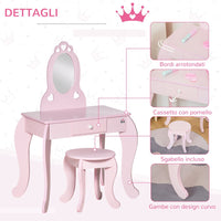 HOMCOM Kids Vanity Table & Stool Girls Dressing Set Make Up Desk with Mirror