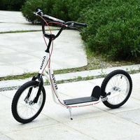 HOMCOM 90-96cm Kids Kick Scooter Adjustable Handlebar Inflatable Wheels WHITE