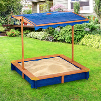 Teamson Kids Large Wooden Sand Pit with Lid for Garden Adjustable Sand Box