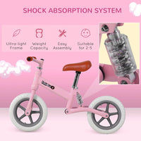 HOMCOM Kid Balance Bike Children Bicycle Adjustable Seat 2-5 Years No Pedal PINK