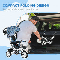 HOMCOM 6 in 1 Trike Tricycle for Toddler 1-5 Years with Parent Handle Light Blue