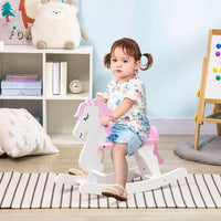 HOMCOM Kids Wooden Ride On Toy Rocking Horse with Handlebar Foot Pedal Pink