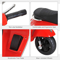 Vespa Licensed Kids Ride On Motorcycle 6V Boys Girls Music LED Lights MP3 USB RED
