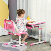 HOMCOM Kids Desk and Chair Set Height Adjustable Desk with Drawer Pen Slot Hook PINK