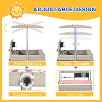 Outsunny Kids Wooden Sandbox with Canopy Kitchen Toys Seat Storage for Outdoor
