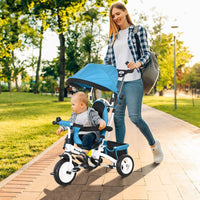 HOMCOM 6 in 1 Kids Trike Tricycle Stroller with Parent Handle Blue