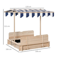 Outsunny Kids Square Wooden Sandpit Children Cabana Sandbox Outdoor Playset