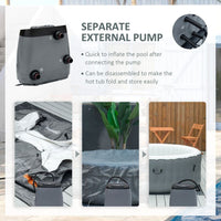 Outsunny Round Inflatable Hot Tub Bubble Spa Pool 4 Person with Pump & Cover GREY