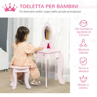 HOMCOM Kids Vanity Table & Stool Girls Dressing Set Make Up Desk with Mirror