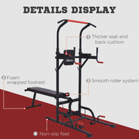 HOMCOM Multifunction Home Workout Station Tower Steel Frame Bench Bars Ropes