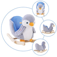 HOMCOM Animal Baby Rocking Horse Penguin Plush Musical Button with 32 Songs Wood