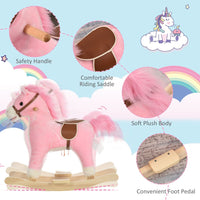 HOMCOM Kids Plush Rocking Horse with Moving Mouth Tail Sounds 18-36 Months Pink