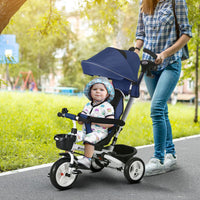 HOMCOM 6 in 1 Trike Tricycle for Toddler 1-5 Years with Parent Handle Dark Blue