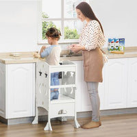HOMCOM Kids Step Stool Toddler Kitchen Stool with Blackboard Lockable Handrail