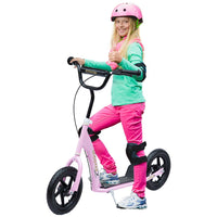 HOMCOM Push Scooter Teen Kids Stunt Bike Ride On with 12 inch EVA Tyres PINK