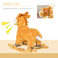 HOMCOM 2-IN-1 Kids Plush Ride-On Rocking Gliding Horse Giraffe-shaped Yellow