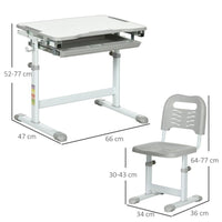 HOMCOM Kids Desk and Chair Set Adjustable Tiltable with Drawer Pen Slot Hook WHITE