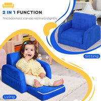 HOMCOM 2 In 1 Kids Sofa Armchair Chair Fold Out Flip Open Baby Bed Couch Toddler Sofa BLUE