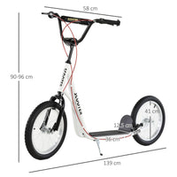 HOMCOM 90-96cm Kids Kick Scooter Adjustable Handlebar Inflatable Wheels WHITE