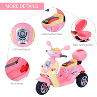 HOMCOM Electric Ride on Toy Car Kids Motorbike Children Battery Tricycle PINK