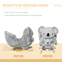 Kids Plush Ride-On Rocking Horse Koala-shaped Toddler Toy with Gloved Doll Grey
