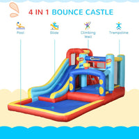 Outsunny 4 in 1 Kids Bouncy Castle Slide Pool Trampoline Climbing Wall & Blower