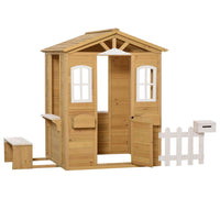 Outsunny Wooden Outdoor Playhouse with Door Windows Bench for Kids Children