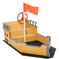 Outsunny Kids Wooden Sandbox Pirate Ship Sandboat with Bench Seat Storage Space