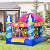 Outsunny Kids Bouncy Castle House Trampoline Basket & Blower for Age 3-10 Blue