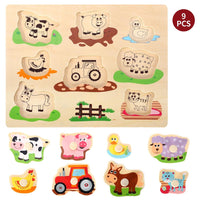 SOKA Wooden Farm Animals Peg Puzzles Toy Montessori Toddler Jigsaw Puzzle Board