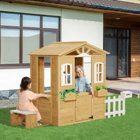 Outsunny Wooden Outdoor Playhouse with Door Windows Bench for Kids Children