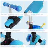 HOMCOM 5-in-1 Kids Kick Scooter 3-wheel Walker with Removable Seat Adjustable