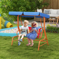 Outsunny 2 Seater Kids Swing Chair Cowboy Themed with Adjustable Canopy