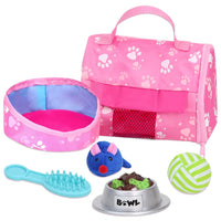 Plush Kitty Cat Carrier & 8 Interactive Accessories 18 inch Baby Dolls Soft Cuddly