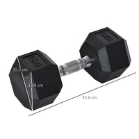HOMCOM 15KG Single Rubber Hex Dumbbell Portable Hand Weights Home Gym