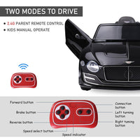 Bentley GT Licensed Electric Ride-on Car with LED Lights Music Parental Remote Control Black